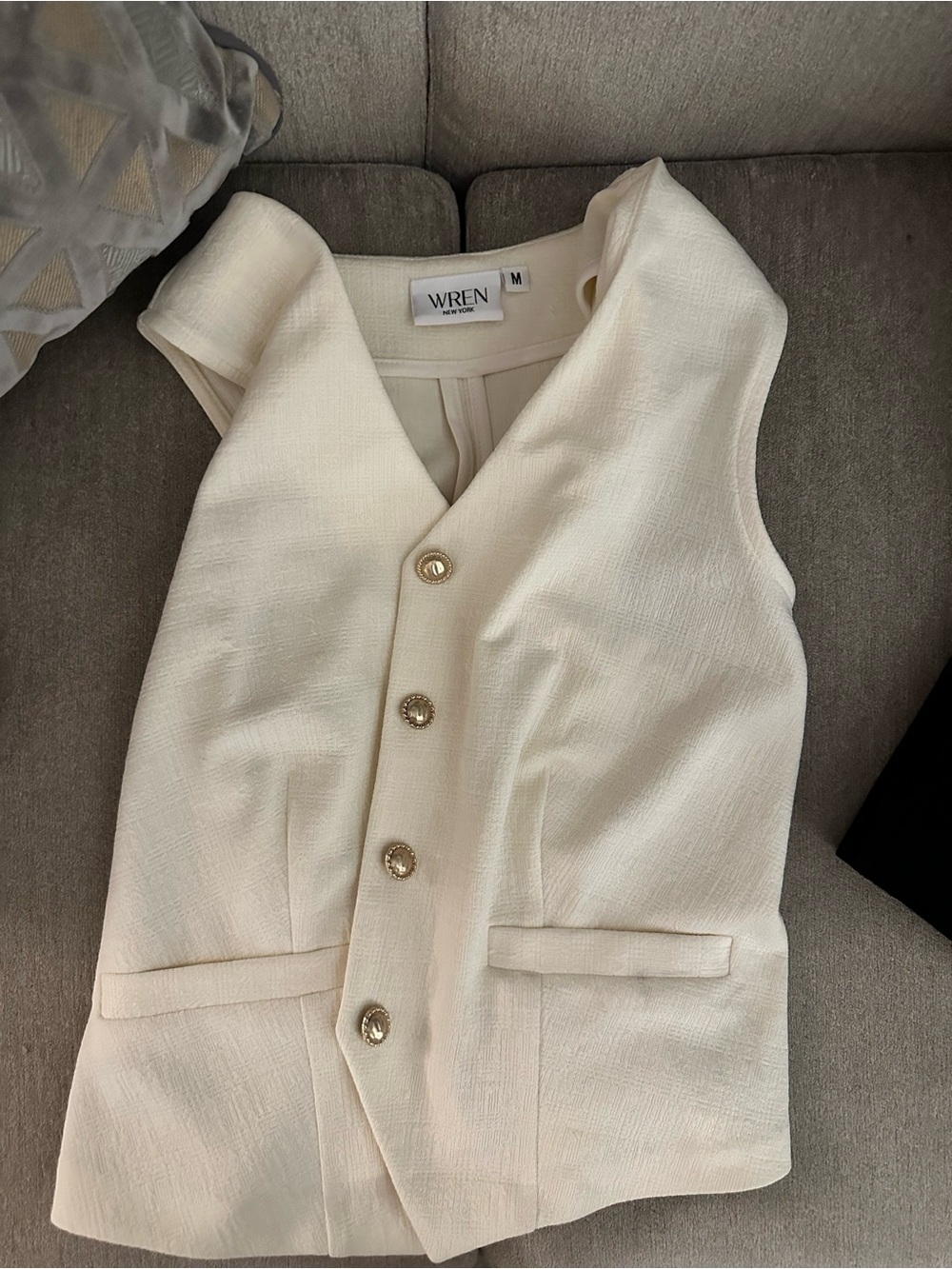 WREN Cream Button-Front Tailored Vest